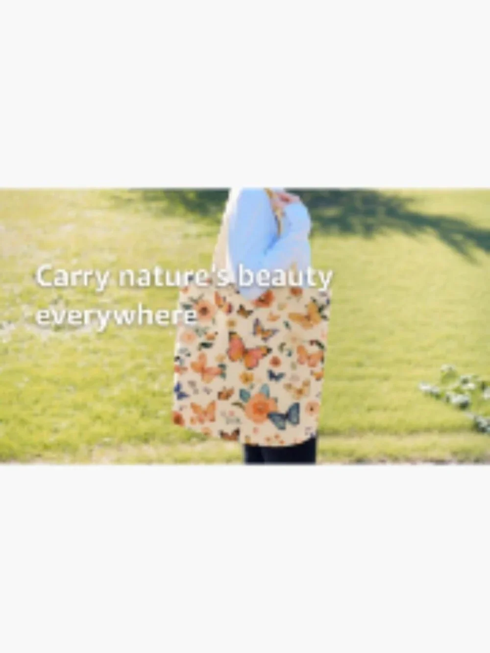 Canvas Tote Bag with Zipper Pocket - Butterfly Floral Reusable Shopping Bag